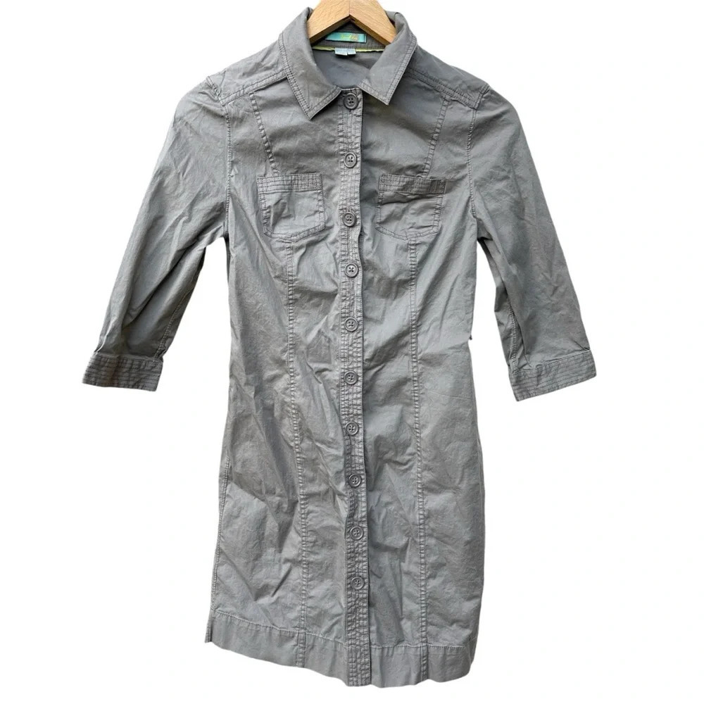Boden Button Front Dress Trench Coat Jacket Gray Size 8 Women’s Pockets Midi